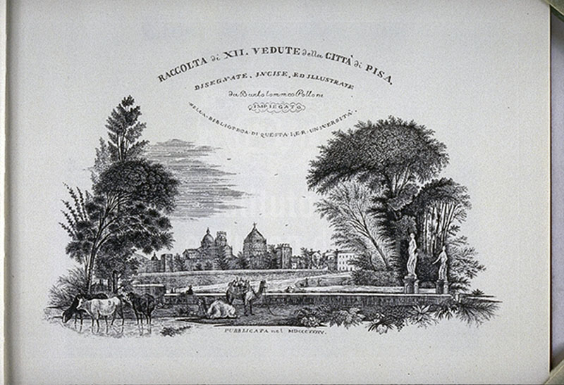La tenuta di San Rossore, copertina de "Raccolta di XII vedute della citt di Pisa disegnate, incise ed illustrate da Bartolomeo Polloni", Pisa 1834.