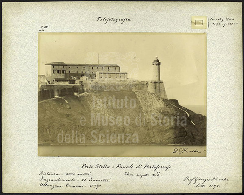 Telephotograph by Giorgio Roster depicting Forte Stella and the Lighthouse of Portoferraio, Elba Island, September 1892, Roster Fund, Institute and Museum of the History of Science, Florence.