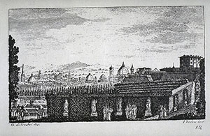 Incisione raffigurante la Fortezza Belvedere vista dal giardino di Boboli, F. Fontani, "Viaggio pittorico della Toscana", Firenze, per V. Batelli, 1827 (3 ed.).