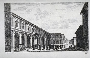 Incisione raffigurante l'Arcispedale di Santa Maria Nuova di Firenze, F. Fontani, "Viaggio pittorico della Toscana", Firenze, per V. Batelli, 1827 (3 ed.).