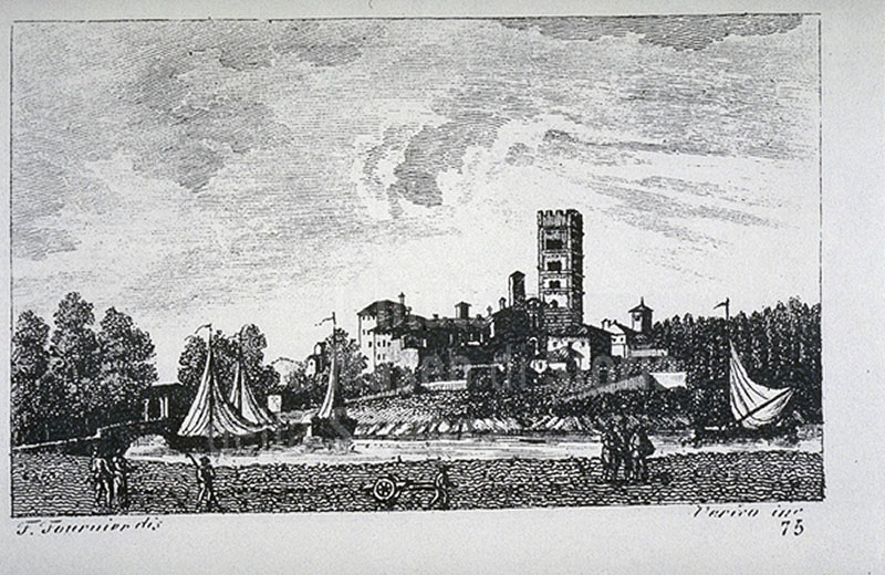 Engraving with view of Altopascio, F. Fontani, "Viaggio pittorico della Toscana", Florence, V. Batelli, 1827 (3rd ed.).