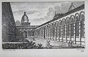 Incisione raffigurante il Camposanto di Pisa, F. Fontani, "Viaggio pittorico della Toscana", Firenze, per V. Batelli, 1827 (3 ed.).