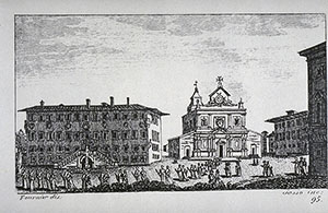 Engraving depicting the Scuola Normale Superiore, Pisa.