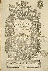 Vincenzo Galilei, Dialogo della musica antica et della moderna, in Fiorenza, appresso Giorgio Marescotti, 1581 - Frontispiece