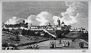Engraving with a view of the city of Volterra, F. Fontani, "Viaggio pittorico della Toscana", Florence, for V. Batelli, 1827 (3rd ed.).