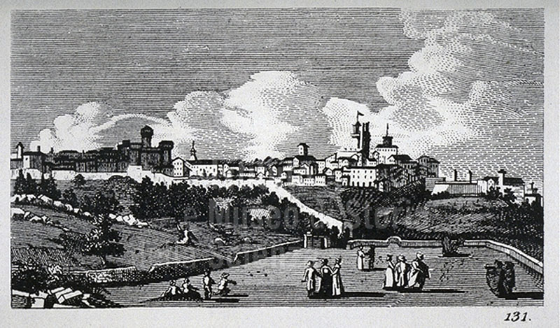 Engraving with a view of the city of Volterra, F. Fontani, "Viaggio pittorico della Toscana", Florence, for V. Batelli, 1827 (3rd ed.).