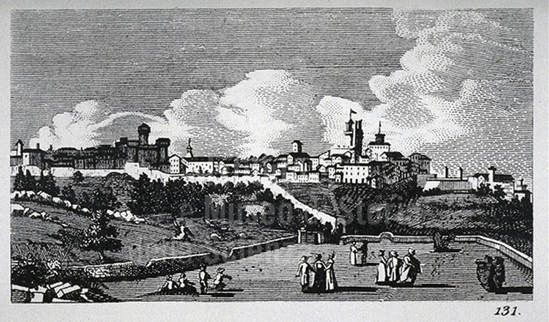 Incisione raffigurante una veduta della citt di Volterra, F. Fontani, "Viaggio pittorico della Toscana", Firenze, per V. Batelli, 1827 (3 ed.).