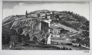 Engraving showing the Thermal Baths of San Filippo, F. Fontani, "Viaggio pittorico della Toscana", Florence, V. Batelli, 1827 (3rd ed.).