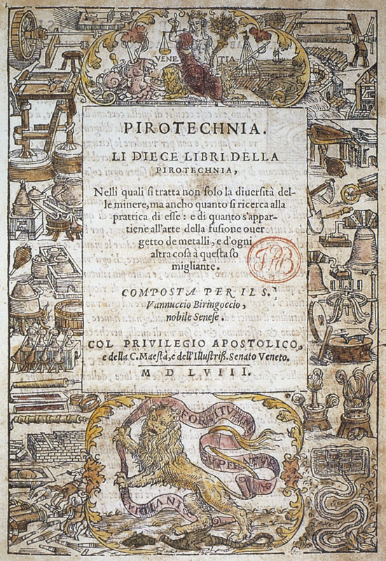 Frontespizio de: Vannoccio Biringuccio, "Pirotechnia", Venezia 1540.