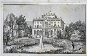 Incisione raffigurante Villa Torrigiani a Carmignano, in A. Mazzarosa, "Guida di Lucca e dei luoghi pi importanti del ducato", Lucca, 1843.