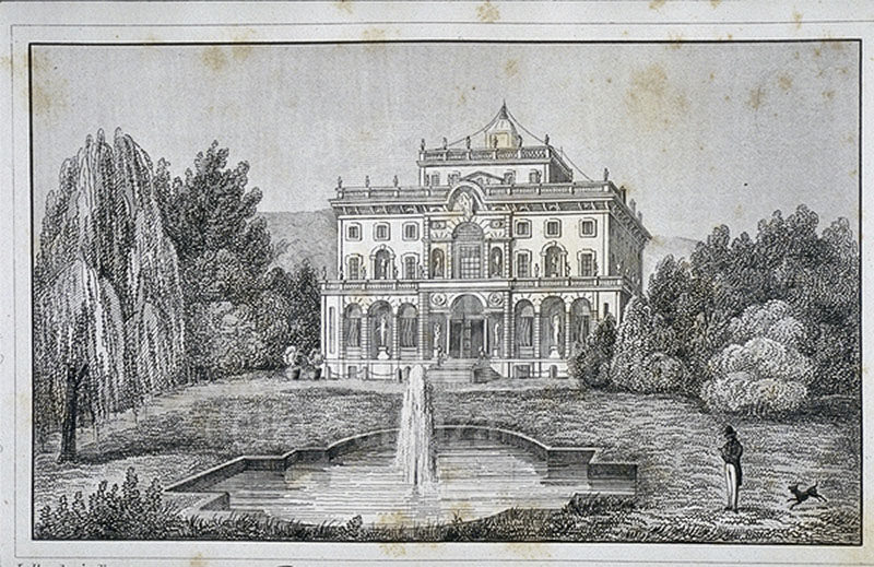 Incisione raffigurante Villa Torrigiani a Carmignano, in A. Mazzarosa, "Guida di Lucca e dei luoghi pi importanti del ducato", Lucca, 1843.