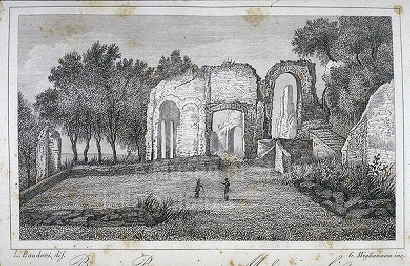 Engraving showing the Roman Baths at Massaciuccoli (draughtsman L. Bandoni, engraver G. Migliavacca), in A. Mazzarosa, "Guida di Lucca e dei luoghi pi importanti del ducato", Lucca, 1843.
