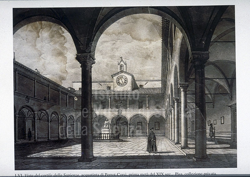 View of the courtyard of the Sapienza, aquatint by Perrot-Corsi, first half of the 19th century (Pisa Coll. Prov.).