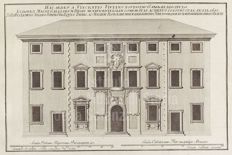 Blueprint of Palazzo dei Cartelloni, or Palazzo Viviani (from Giovanni Battista Clemente Nelli, Vita e commercio letterario di Galileo Galilei, Firenze, nella stamperia Mocke, 1793)
