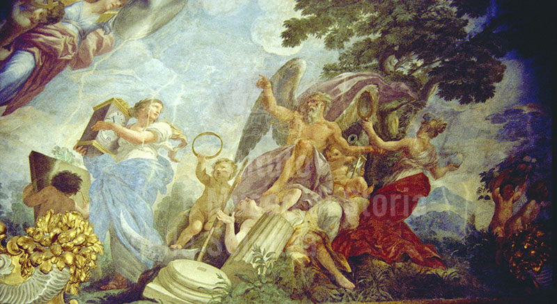 Il tempo esalta la Scienza e calpesta l'Ignoranza: celebrazione di Galileo e delle sue scoperte scientifiche. Particolare dall'affresco di Anton Domenico Gabbiani, 1692-1693 (Palazzo Pitti, Firenze, Palazzina della Meridiana, sala della Meridiana, cupola).