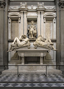 Sepolcro di Giuliano duca di Nemours. Sculture di Michelangelo Buonarroti, 1520-1524. Museo delle Cappelle Medicee, Sacrestia Nuova, Firenze.