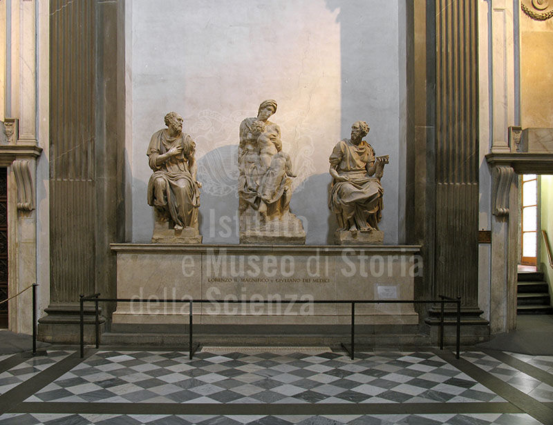 Tomb of Lorenzo and Giuliano de' Medici. Scultures by Michelangelo Buonarroti, Giovanni Angelo Montorsoli, Raffaello da Montelupo. Museo delle Cappelle Medicee, Sacrestia Nuova, Florence.