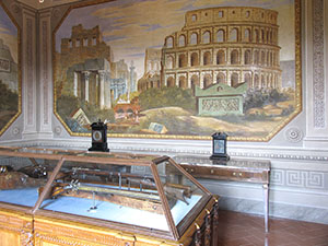 Room with rifles and clocks. Villa Medicea di Cerreto Guidi - Museo Storico della Caccia e del Territorio.