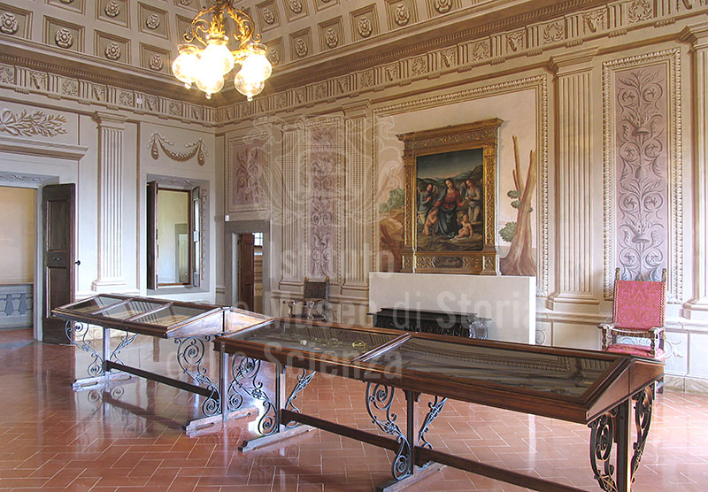 Sala con vetrine contenenti armi. Villa Medicea di Cerreto Guidi e Museo Storico della Caccia e del Territorio.