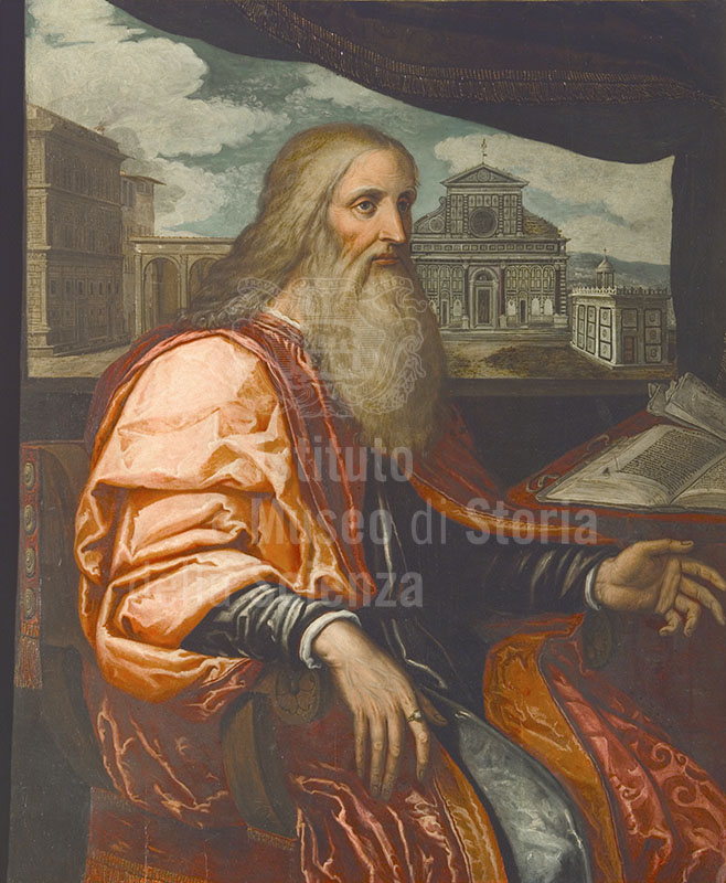 Ritratto di Giovanni di Paolo Rucellai: dettaglio della facciata della chiesa di Santa Maria Novella a Firenze. Olio su tavola attribuito a Francesco Salviati, 1540 ca. (Collezione Rucellai, Firenze).