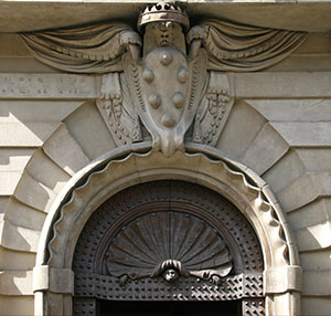 Sculptural decoration with Medici coat of arms above the front door of the Casino Mediceo di San Marco, today the seat of the Corte d'Assise e d'Appello in Florence.