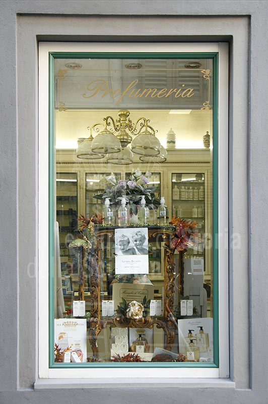 Farmacia dei Serragli in Florence, side window.