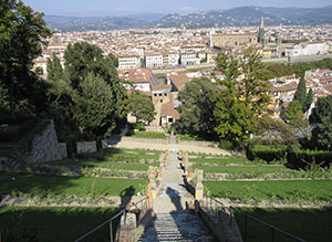 Panorama di Firenze con la scalinata del Giardino di Palazzo Mozzi Bardini