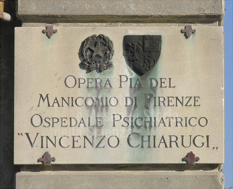 Ex Ospedale Psichiatrico di San Salvi a Firenze: plaque indicating the Ex Ospedale Psichiatrico "Vincenzo Chiarugi" placed at the entrance to today's health-care facility.