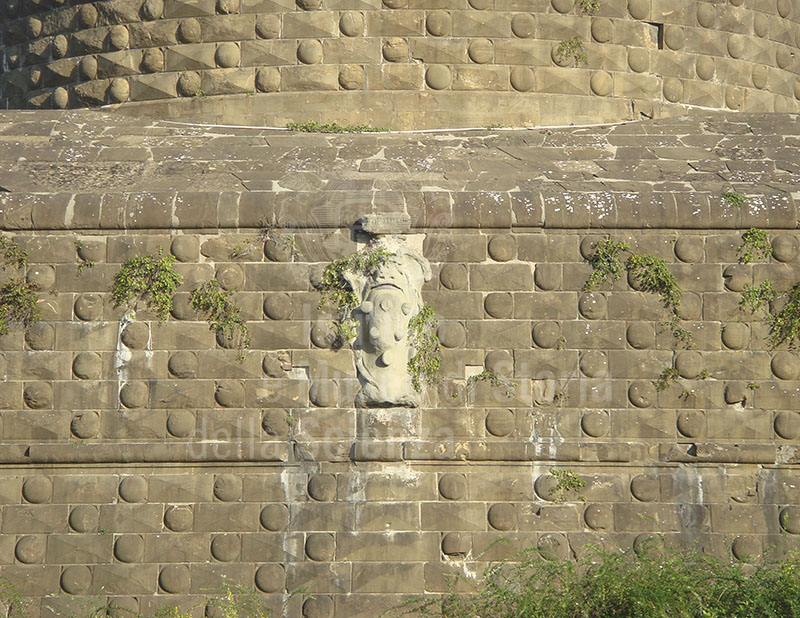 Fortezza da Basso a Firenze: dettaglio delle mura in pietra forte con lo stemma mediceo.