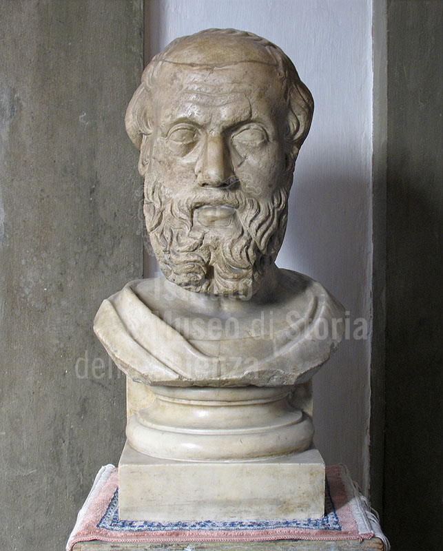Erodoto. Busto con testa di et romana del II sec. d.C., copia di un originale greco, Chiesa di Santa Maria Maggiore, Firenze.
