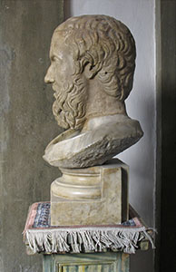 Portrait of Herodotus, detail of the profile. Bust with Roman Age head from the 2nd century A.D., copy of a Greek original, Church of Santa Maria Maggiore, Florence.