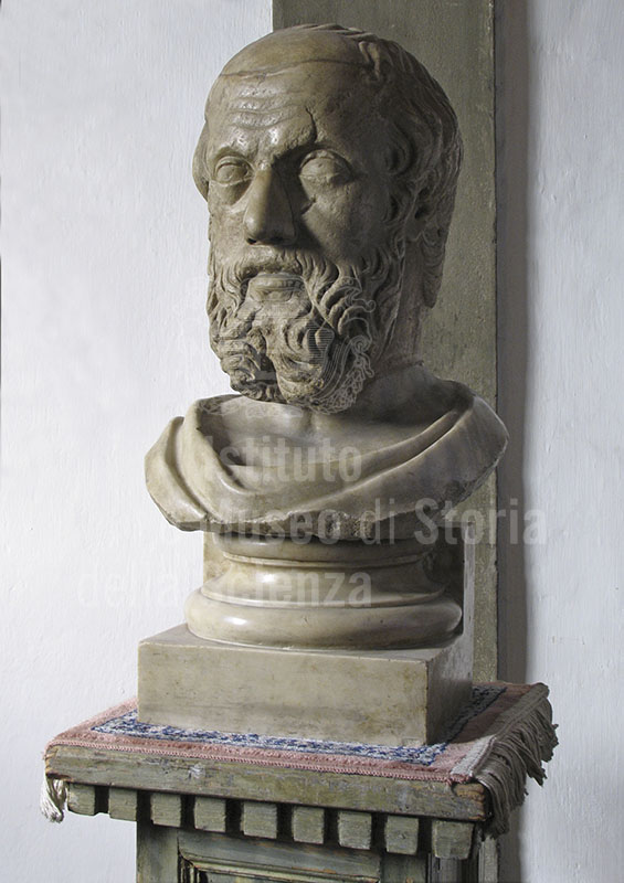Erodoto. Busto con testa di et romana del II sec. d.C. , copia di un originale greco, Chiesa di Santa Maria Maggiore, Firenze.