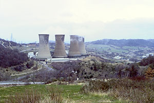 Cooling towers of geothermal energy plants, Larderello.