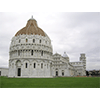 Piazza dei Miracoli, Pisa.  In the foreground, the Baptistery, and to the rear, the Cathedral and the famed Leaning Tower.