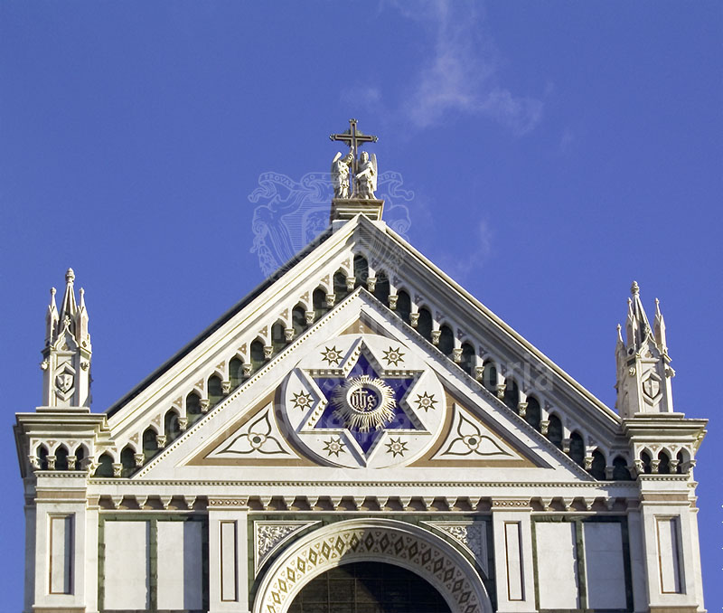 Detail of the tympanum of the Basilica of Santa Croce, Florence.