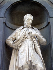 Statue of Michelangelo Buonarroti, the Uffizi Loggia, Florence.