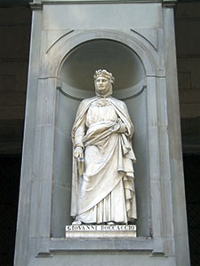 Statue of Giovanni Boccaccio, the Uffizi Loggia, Florence.