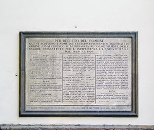 Plaque with a list of people decorated with an order of knighthood or a medal for military valour in the wars fought for the Independence and Unification of Italy from 1848 to 1870, Loggia della Signoria, Florence.