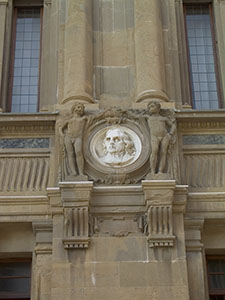 Bas-relief on the facade of the Central National Library of Florence.