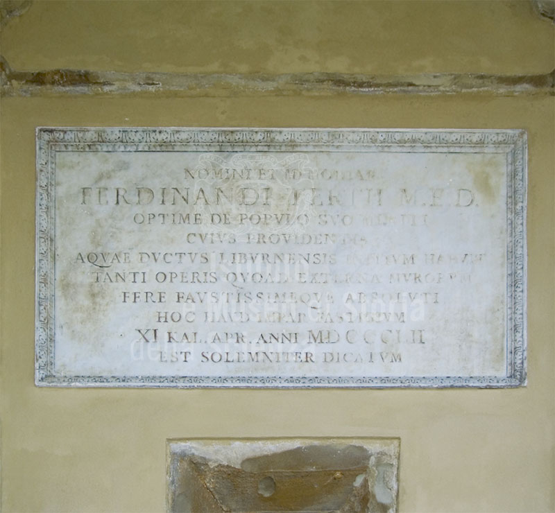Inscription on stone at the entrance of the Little Cistern of Pian di Rota, Livorno.