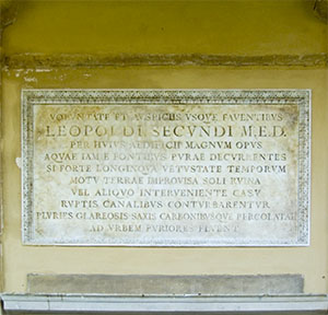 Inscription on stone at the entrance of the Little Cistern of Pian di Rota, Livorno.