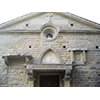 Detail of the facade of the Chapel on Via Boccaccio on the grounds of Villa Schifanoia, Fiesole.