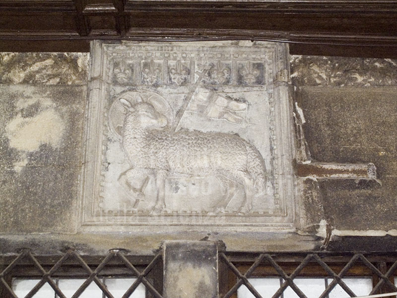 Coat of arms of the Wool Merchants Guild on the facade of the Guild's Palazzo, Florence.