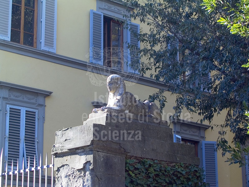 Marble sphinx on the side-wall of the Torrigiani Garden on Via de' Serragli, Florence.