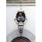 Bust of Michelangelo on the facade of Buonarroti House, Florence.