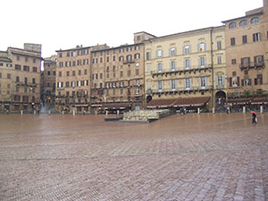 Fonte Gaia in Piazza del Campo, Siena.  The fountain is supplied by a tunnel called "maestro" for its importance, and built in the first half of the fourteenth century.