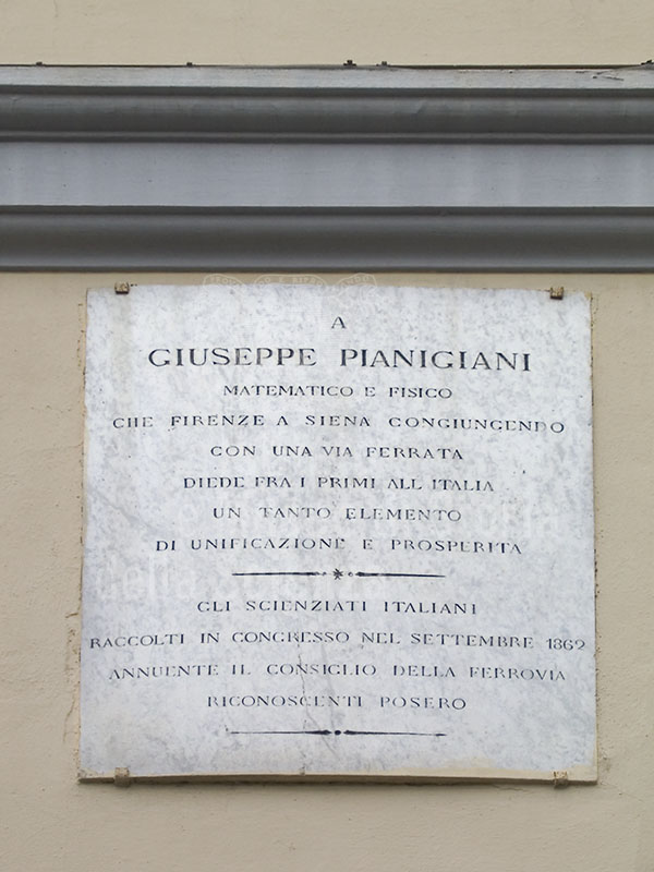 Plaque on the Former Central Railway Station of Siena.