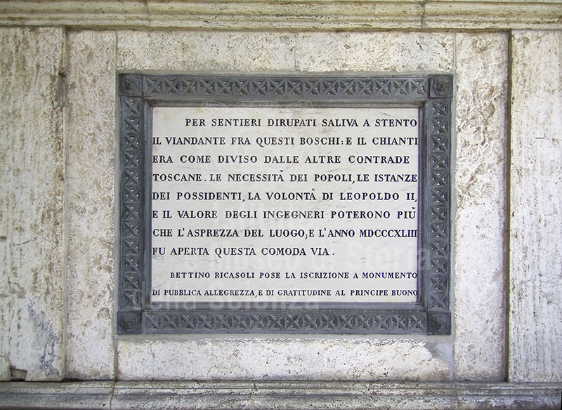 Plaque on the left of the entrance of the Park of Brolio Castle, Gaiole in Chianti.
