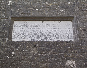 Plaque over the main door of Brolio Castle, attesting to Grand Duke Pietro Leopoldo's stay, Gaiole in Chianti.