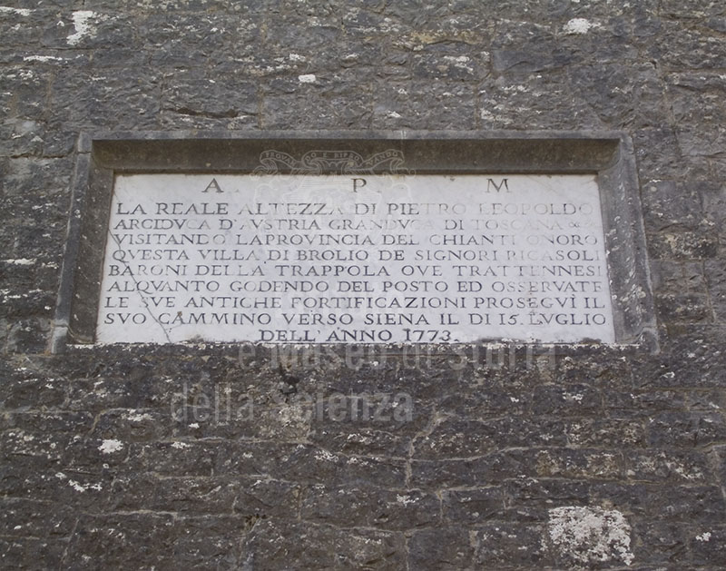 Plaque over the main door of Brolio Castle, attesting to Grand Duke Pietro Leopoldo's stay, Gaiole in Chianti.